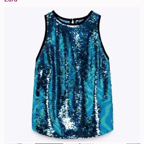 Zara Tops - Zara Teal and Black Sequin Top